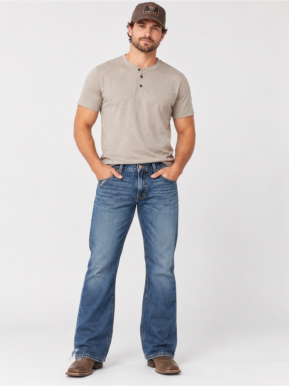 Ariat M5 Low Rise Boot Cut Jeans Men’s 36x36 Medium Wash Western Denim Distresse